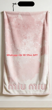 Miu Miu Pink Watercolor Print Flannel Sofa Throw Blanket IMG_0613